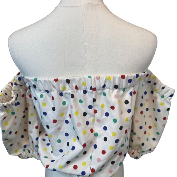 2/$25 ZARA Small Polka Dot Off-Shoulder Multi Colored Crop Top - Picture 9 of 11